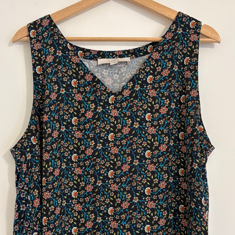 LOFT Floral Tank Top - Black and Multicolor